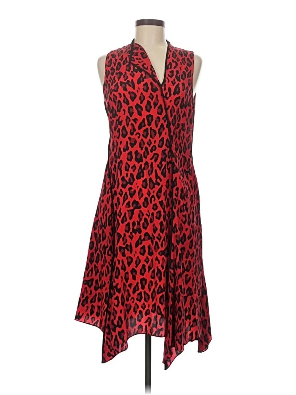 Diane Von Furstenberg Red and Black Leopard Print Asymmetrical Dress